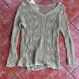 Elegant Crochet Knit Sweater in Mint Green